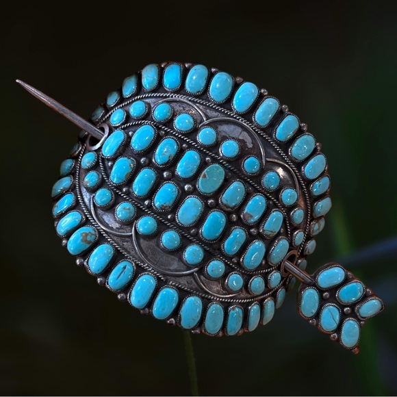Source Unknown Accessories - one vintage J.M. Begay Turquoise and Sterling Hair Piece